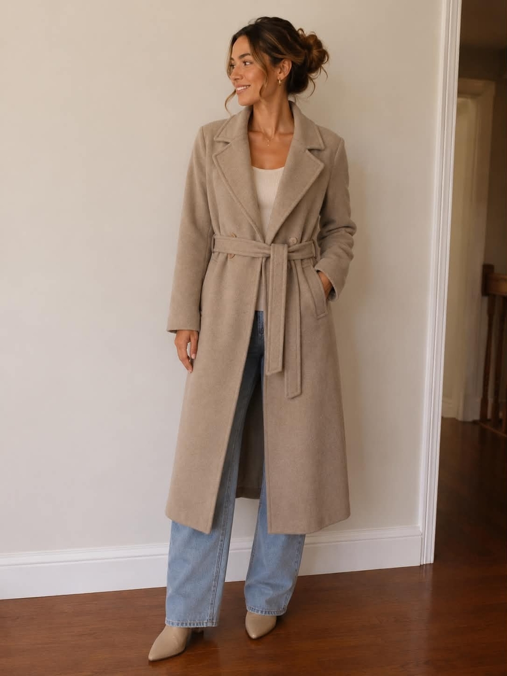 Windsmoor Womens Taupe Belted Long Trench Coat Size 14